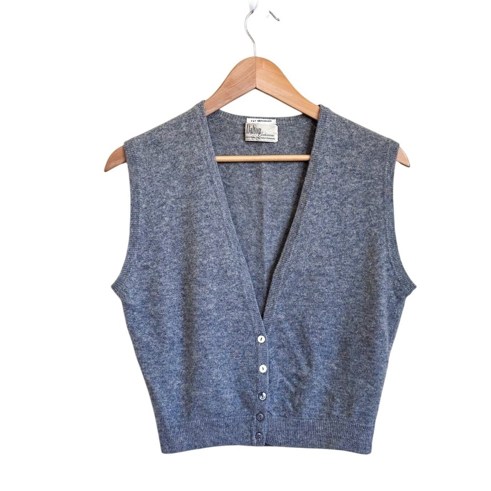 Vintage Dalton Womens Cashmere Cardigan Vest Size S Gray Cropped Preppy Academia